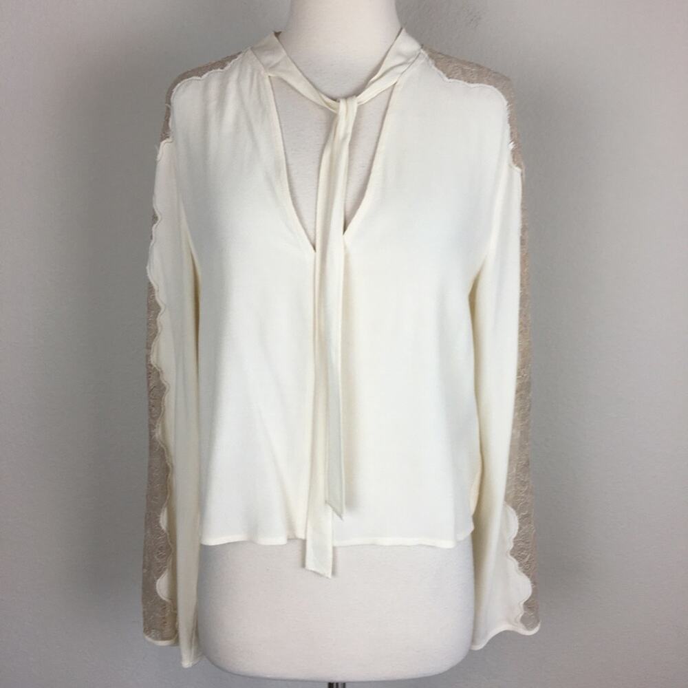 Free People Off White Lace Inset Crop Top Large
